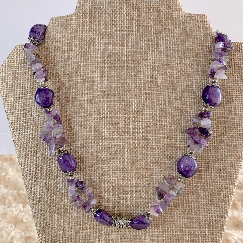 Amethyst & Clear Quartz Gemstone Necklace